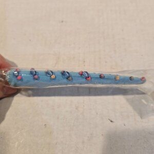 Hair Clip Blue Suede Beaded 5.25 inches long NEW 1990s
